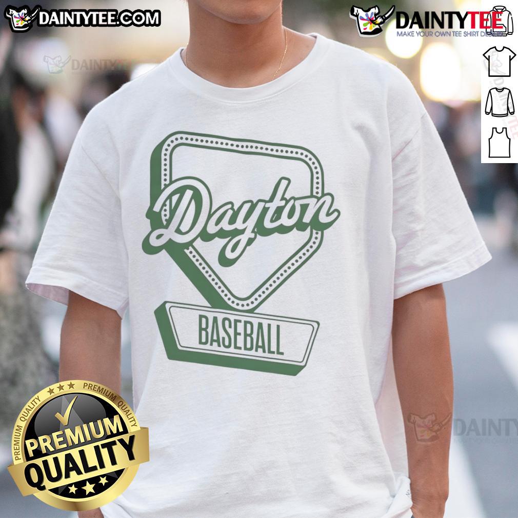Alt Text: Official Dayton Baseball Home Plate Log T-Shirt featuring a stylish design perfect for fans and players alike.