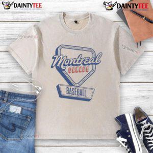 Alt Text: Official Montreal Canada baseball home plate log washed t-shirt showcasing a stylish and unique design.