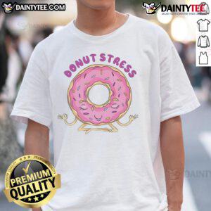 Alt Text: Original Donut Stress Yoga T-Shirt featuring a fun donut design, perfect for yoga enthusiasts and stress relief.