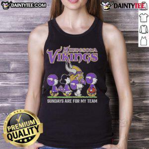 Top Peanuts characters in Minnesota Vikings gear on a tank top, perfect for NFL Sundays and cheering for my team.