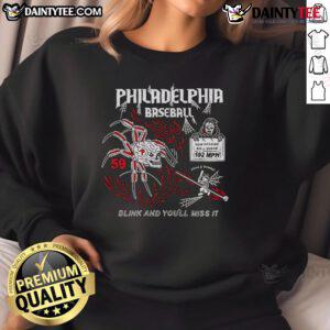 Alt Text: Cozy Top Philadelphia Baseball Halloween sweatshirt featuring a fun Blink And You'll Miss It design for fans.