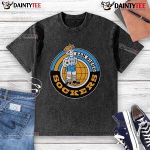 Top San Diego Sockers 1978 logo washed t-shirt featuring vibrant colors and retro design for soccer fans.