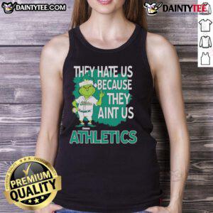 Awesome Athletics Grinch Christmas tank top featuring 'They Hate Us Ain't Us' design, perfect for festive workouts.