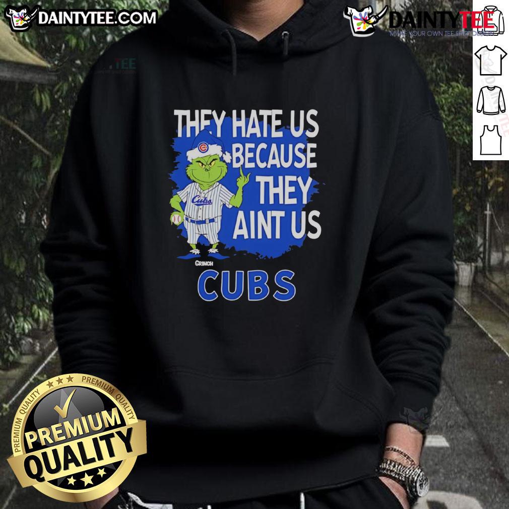 Alt Text: Chicago Cubs Grinch Christmas hoodie with They Hate Us Ain't Us design, perfect for Cubs fans during the holidays.