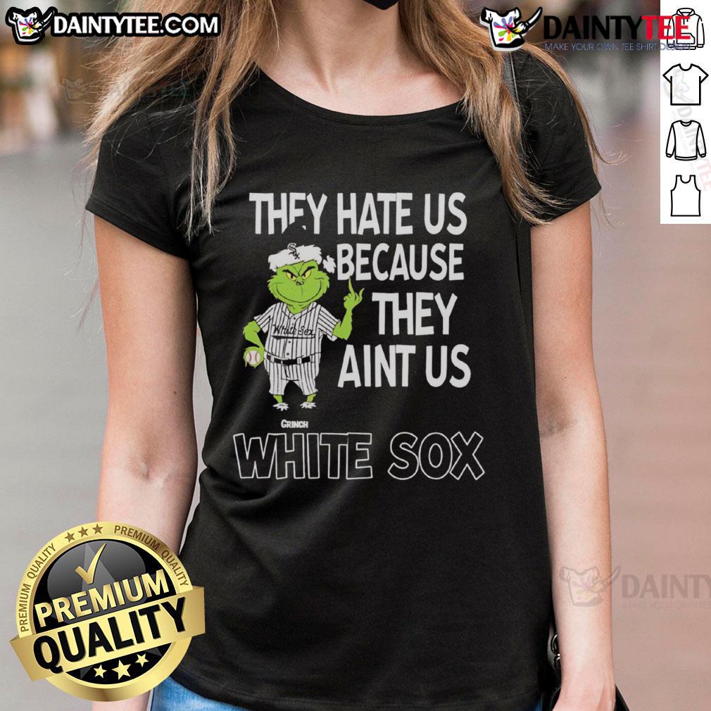 Awesome Chicago White Sox Grinch Christmas ladies tee featuring 'They Hate Us Ain't Us' design for festive fans.