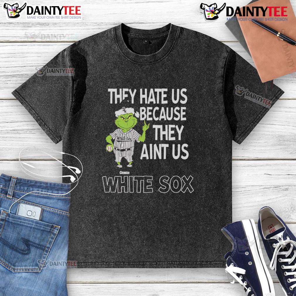 Awesome Chicago White Sox Grinch Christmas t-shirt featuring 'They Hate Us Ain't Us' design for festive fans.