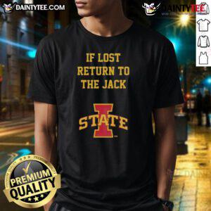 Alt Text: Awesome Iowa State Cyclones 'If Lost Return To The Jack' T-Shirt featuring a bold design for fans and supporters.