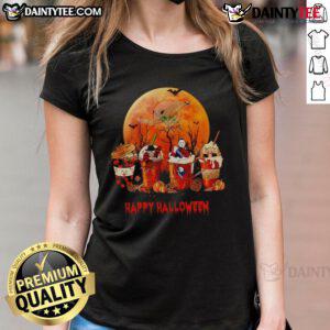 Miami Dolphins Happy Halloween coffee ladies tee featuring festive design and vibrant colors for fans and Halloween lovers.