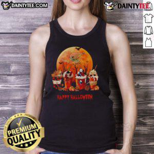 Miami Dolphins Halloween coffee tank top featuring festive design and vibrant colors for a fun holiday look.