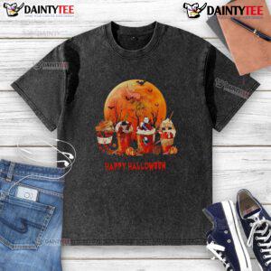 Awesome Minnesota Vikings Happy Halloween coffee washed t-shirt featuring festive design and team colors.
