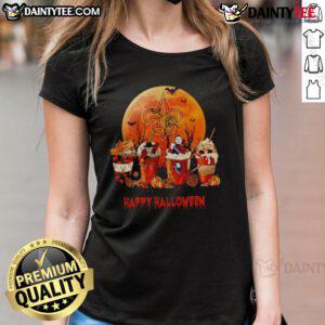 Awesome New Orleans Saints Happy Halloween Coffee Ladies Tee featuring festive design and team logo for fans.