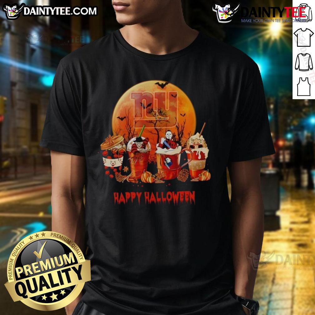 Awesome New York Giants Happy Halloween Coffee T-Shirt featuring spooky graphics and team colors for fans.