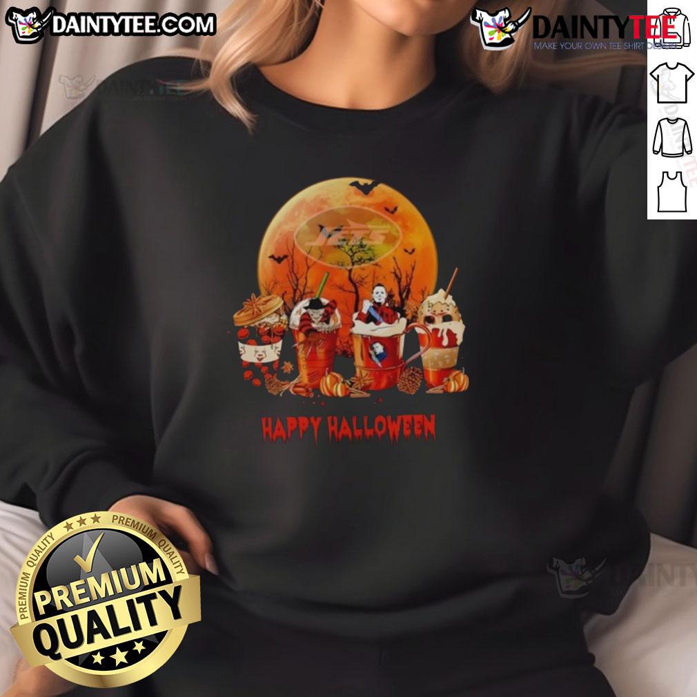 Awesome New York Jets Happy Halloween coffee sweatshirt featuring team colors and festive design for fans.