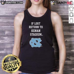 North Carolina Tar Heels tank top with 'If Lost, Return to Kenan Stadium' design, perfect for fans and game day wear.