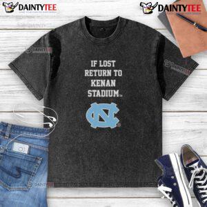 North Carolina Tar Heels washed t-shirt with 'If Lost, Return to Kenan Stadium' design, perfect for fans.
