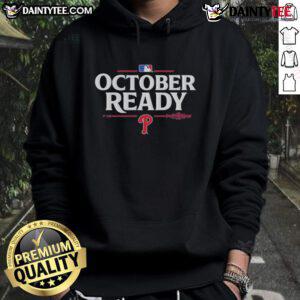 Awesome October Ready Philadelphia Phillies 2025 Postseason Hoodie in red with team logo, perfect for fans.