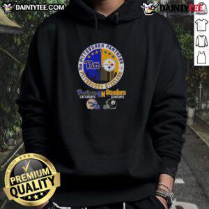 Alt Text: Awesome Pittsburgh Panthers Saturdays and Pittsburgh Steelers Sundays match day football logo hoodie design.