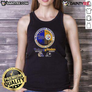 Alt Text: Awesome Pittsburgh Panthers Saturdays and Pittsburgh Steelers Sundays Match Day Football Logo Tank Top design.