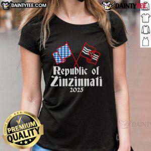 Awesome Republic of Zinzinnati 2025 Ladies Tee showcasing vibrant design and comfortable fit for casual wear.