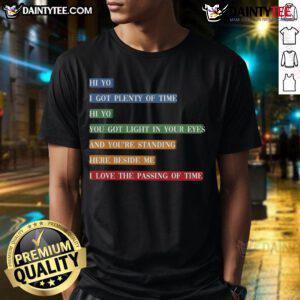 Awesome retro colorful song lyrics time passing T-shirt design featuring vibrant graphics and musical elements.