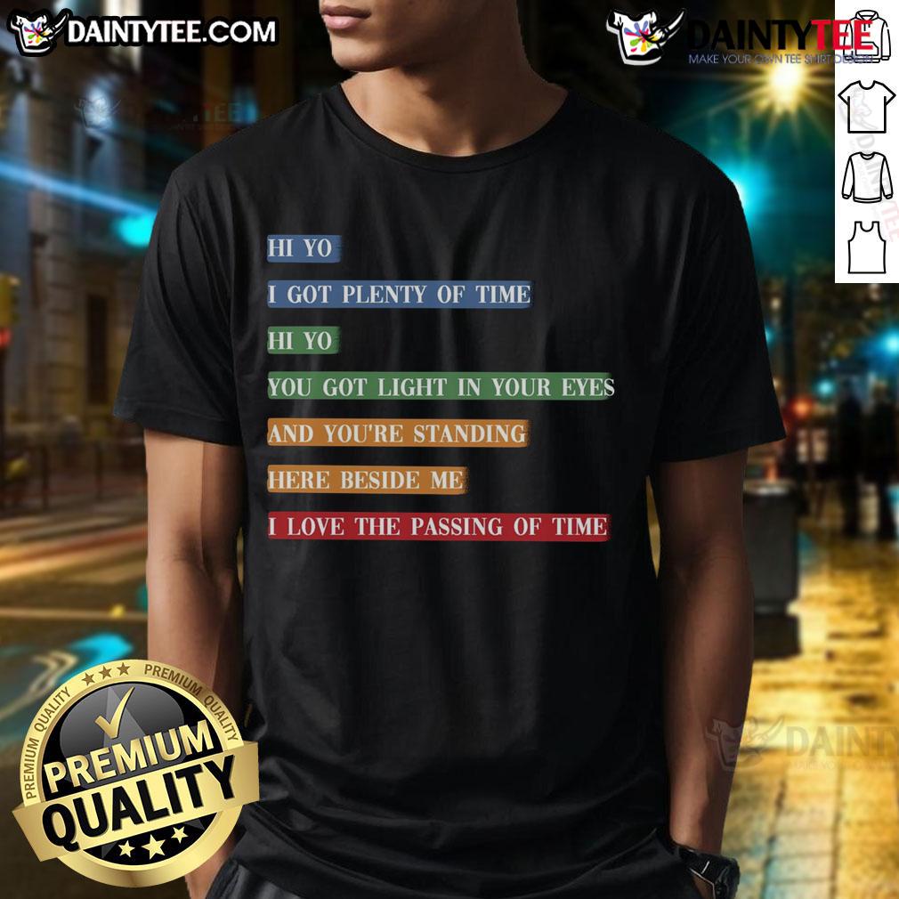 Awesome retro colorful song lyrics time passing T-shirt design featuring vibrant graphics and musical elements.