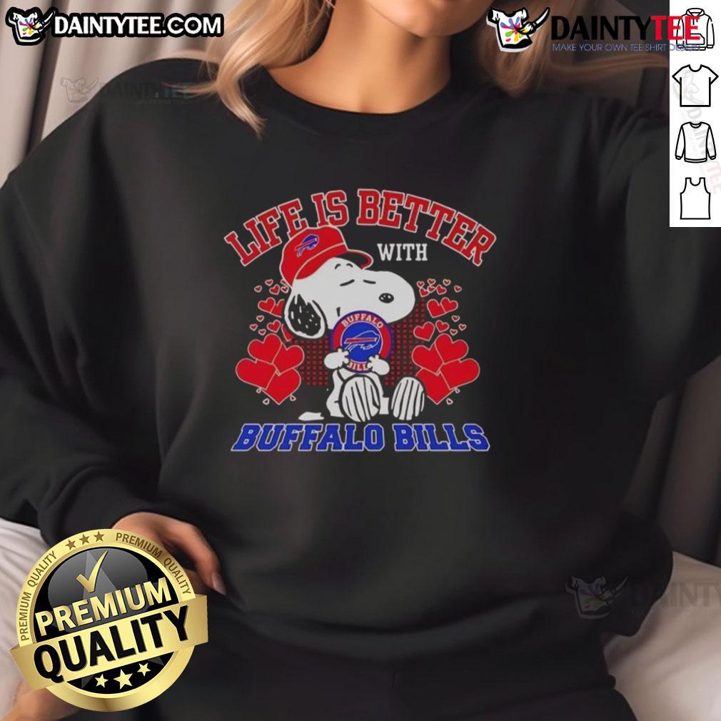 Awesome Snoopy Buffalo Bills NFL sweatshirt - 'Life is Better with Bills Mafia' design for fans.