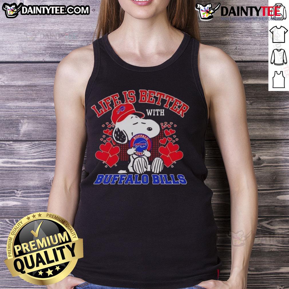 Awesome Snoopy Buffalo Bills NFL tank top: 'Life is Better with Bills Mafia' design for fans and supporters.
