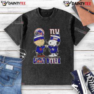 Awesome Snoopy x Charlie Brown New York Sports Mets x Giants skyline washed t-shirt featuring iconic cartoon characters.