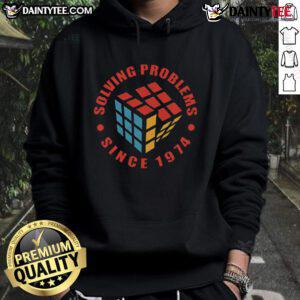 Awesome Solving Problems Since 1974 Rubik Cube Retro Hoodie featuring a colorful design and classic puzzle graphic.