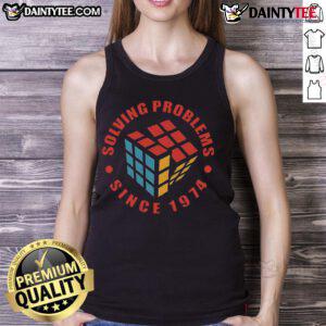 Retro tank top featuring 'Awesome Solving Problems Since 1974' and a colorful Rubik's Cube design for puzzle lovers.