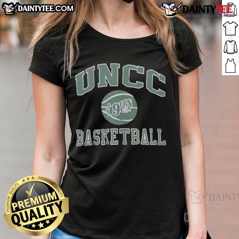 Alt Text: Awesome UNCC Charlotte 49ers basketball ladies tee featuring team colors and logo, perfect for fans.