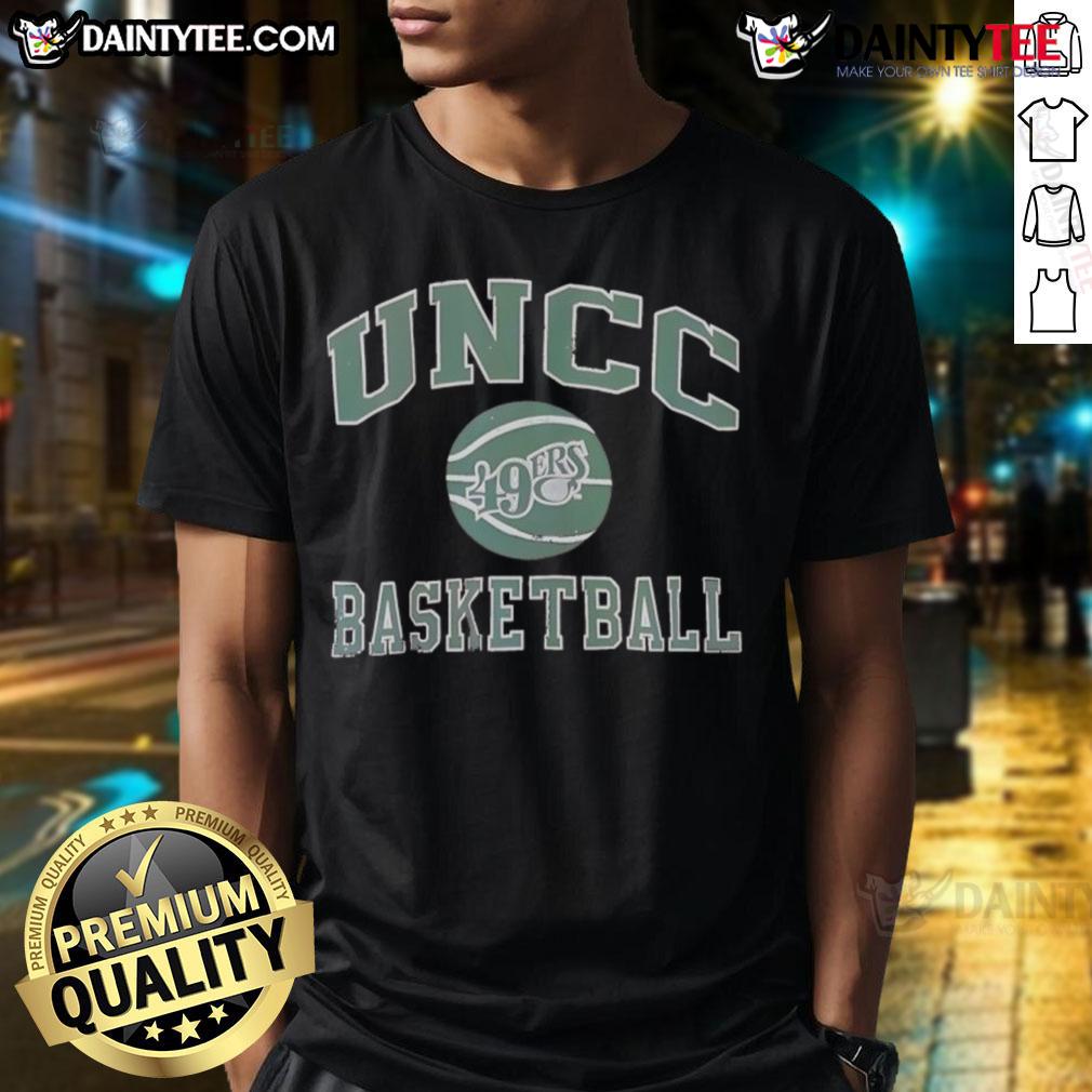 Alt Text: Awesome UNCC Charlotte 49ers basketball T-shirt featuring team colors and logo for fans and players.