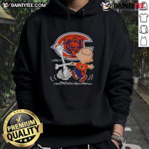 Alt Text: Cute Peanuts Snoopy and Charlie Brown Chicago Bears football hoodie for fans of Peanuts and NFL apparel.