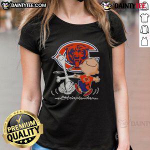 Cute Peanuts Snoopy and Charlie Brown Chicago Bears football ladies tee, perfect for fans and casual wear.