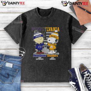 Cute Pennsylvania sports Charlie Brown shirt featuring Penn State Nittany Lions and Pittsburgh Steelers for game day.