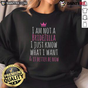 Alt Text: Humorous 'Funny Bridezilla' sweatshirt featuring a bride in a comical wedding planning scene, perfect for quirky brides.