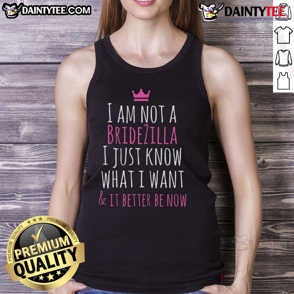 Funny Bridezilla bride in a humorous tank top, showcasing wedding planning humor and relatable bridal stress.