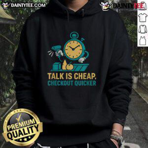 Funny grocery store worker hoodie featuring quirky cashier talk for a quicker checkout experience.