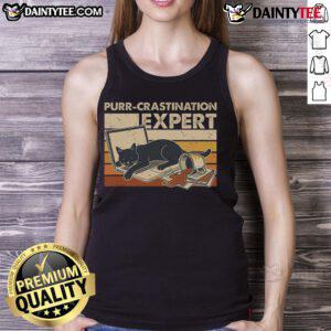 Funny cat in a vintage tank top, showcasing expert procrastination skills with a hilarious expression.