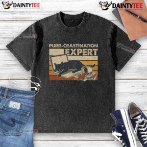 Funny cat graphic on a vintage washed T-shirt, perfect for procrastination experts and cat lovers.