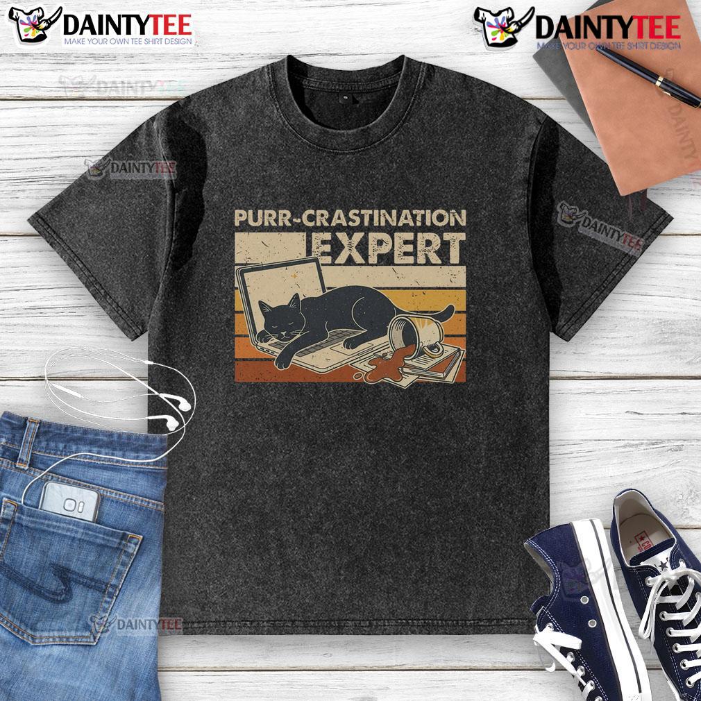 Funny cat graphic on a vintage washed T-shirt, perfect for procrastination experts and cat lovers.
