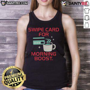 Funny coffee swipe card tank top for caffeine lovers, perfect for a morning boost and lighthearted coffee humor.
