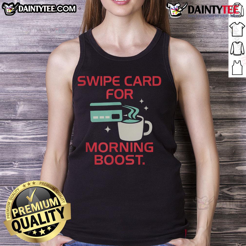 Funny coffee swipe card tank top for caffeine lovers, perfect for a morning boost and lighthearted coffee humor.