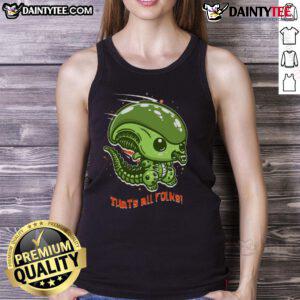 Funny cute alien parody tank top featuring 'That's All Folks!' design, perfect for quirky fashion lovers and sci-fi fans.