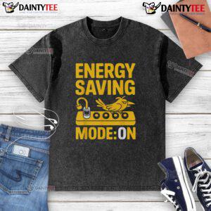 Alt Text: Funny energy-saving mode lazy bird design on a washed T-shirt, perfect for casual wear and eco-conscious fashion.