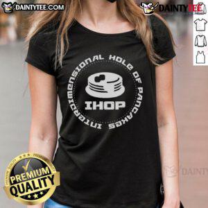 Funny interdimensional hole of pancakes ladies tee featuring whimsical pancake graphics and vibrant colors for a fun style.