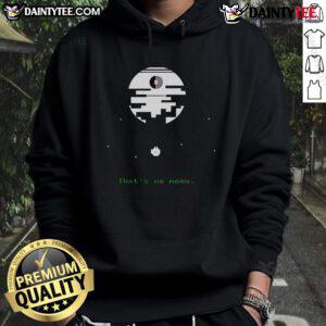 Funny Star Wars 'That's No Moon' retro gamer hoodie featuring iconic spaceship design and playful text for fans.