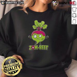 Funny Zom Beet Halloween vegan sweatshirt featuring a whimsical zombie beet design for festive vegan style.