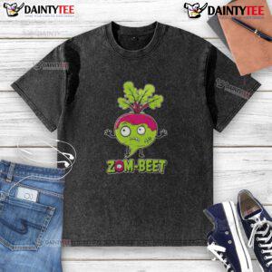 Funny Zom Beet Halloween vegan washed t-shirt featuring a quirky zombie beet design, perfect for eco-conscious Halloween lovers.