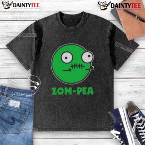 Funny zombie pea Halloween vegan washed t-shirt featuring a quirky design perfect for plant-based Halloween celebrations.